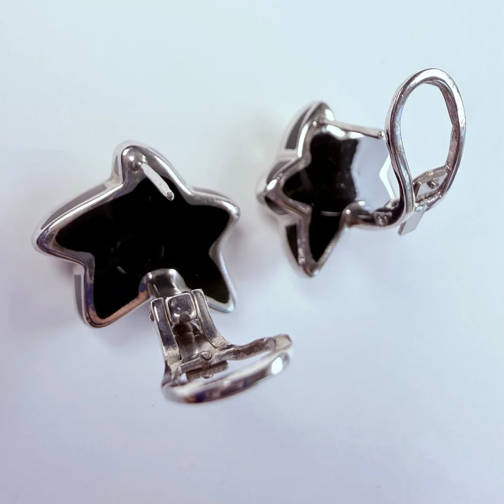 Alan K RockStar Enamel Puffy Designer Sterling Silver Star 925 Earrings Italy - Picture 5 of 11